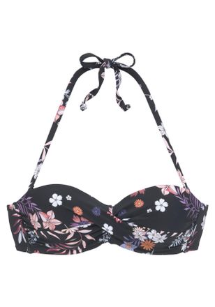 Sunseeker B&uuml;gel-Bandeau-Bikini-Top SUNSEEKER Bettie, Damen, Gr. 34, Cup C, schwarz (schwarz bedruckt), Microfaser, Polyamid, bedruckt, floral, Bikini-Oberteile 