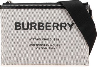 Burberry Pre-owned Womens Crossbody Bag Textured Canvas - White Textile - One Size
