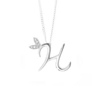 Say It With Winged Diamond Initial Necklace - Sterling Silver - H/18 | Size: 18 inches