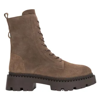 Estro & Luminara Schoenen, Dames, Bruin, 38 EU, Leer, Velours Plateau Enkellaarzen