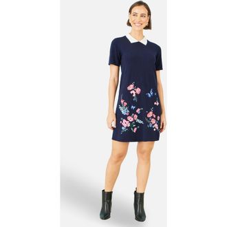 Yumi Embroidered Knitted Floral Tunic in Navy at Nordstrom, Size Medium