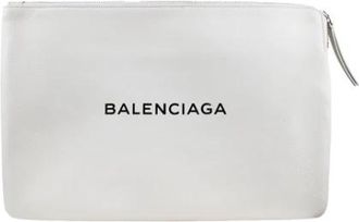 Balenciaga Pre-owned Everyday computer pouch - Dames - Vintage Clutch - Wit - ONE Size - Leer - Vintage