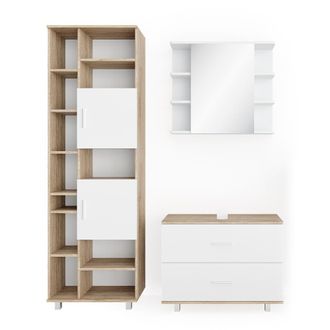 Vicco Conjunto De Muebles De Ba&ntilde;o Ilias, Blanco/sonoma, 3 Piezas, Con Mueble Bajo 80 Cm