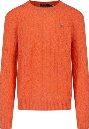 Polo Ralph Lauren Orange Cable-Knit Wool-Cashmere Crewneck Sweater