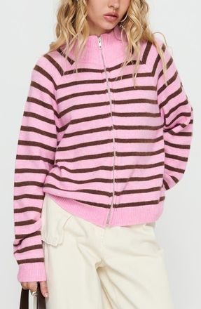 Princess Polly Kaylei Front Zip Cardigan in Pink Stripe at Nordstrom, Size X-Small