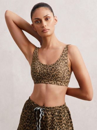 The Upside Brown Print The Upside Leopard-print Scoop Bra, XS