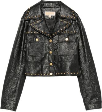 Michael Kors Studded Cropped Jacket - Dames - Leren en Su&egrave;de Jassen - Zwart - L - Leer - Jassen