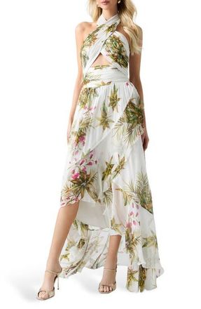 Marciano Hassana Floral Print Halter Maxi Dress in White Multi at Nordstrom, Size 10 Us