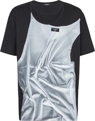 Balmain T-shirt met tanktop-print - Heren - T-shirts - Zwart - 3XL - Katoen - Tops