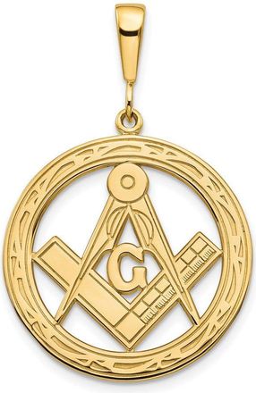 Diamond2Deal 14k Yellow Gold Polished Textured Large Masonic Symbol Pendant