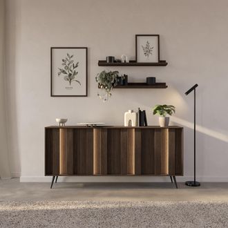 Dmora Aparador Haga, Alacena 4 Estantes, Puerta Abatible, 4 Puertas, 183x40x83h Cm Marr&oacute;n Nogal
