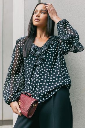 Roman Spot Print Frill Top
