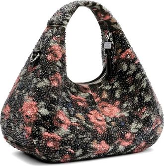 Ganni Womens Hobo Bag Mini Flowers Black Recycled Cotton Handbags Hand