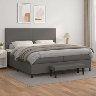 vidaXL Vidaxl - Cama Box Spring Con Colch&oacute;n Cuero Sint&eacute;tico Gris 200x200 Cm