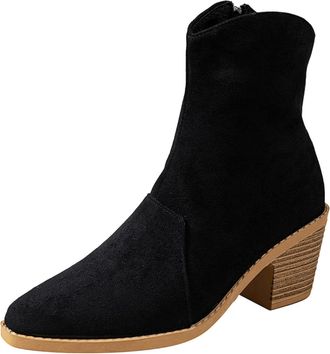 Generic Black Women Casual Short Boots with Square Toe Embellishment and Thick Heel for Everyday Comfort and Slight Lift Perfect for Autumn Winter