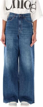 Chlo&eacute; Hoge taille wijd uitlopende spijkerbroek - Dames - Loose Fit Jeans - Blauw - W26 - Katoen - Jeans