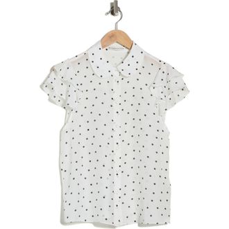 Alice & Olivia Ziggy Ruffle Sleeve Stretch Silk Button-Up Top in Cutie Polka Dot Antique White at Nordstrom Rack, Size X-Small