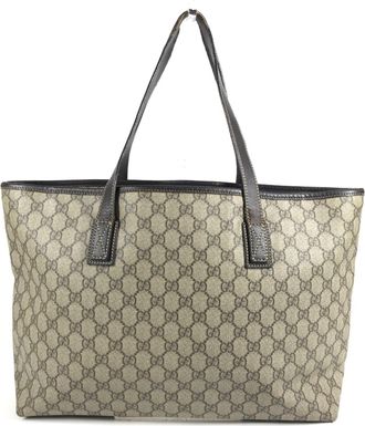 Gucci Beige Dark Brown Gg Supreme Leather Shoulder Bag Tote Bag (Pre-Owned)