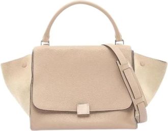 Celine Pre-owned Handbags, female, Beige, Size: ONE SIZE Pre-owned Trapeze Medium Leather Suede Handbag