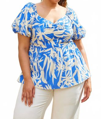 Skies Are Blue Clothing Izabel Printed Short Sleeve Top In Cobalt Floral