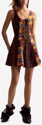 Desigual Mix Print Fit & Flare Minidress in Burgundy Multi at Nordstrom, Size X-Small