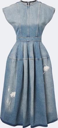 Erdem Floral-appliqu&eacute; denim midi skirt