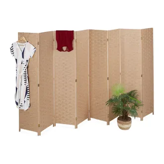 Relaxdays Relaxdays Biombo Separador, 170 X 320 Cm, Plegable 8 Paneles, Madera Y Cord&oacute;n De Papel, Natural