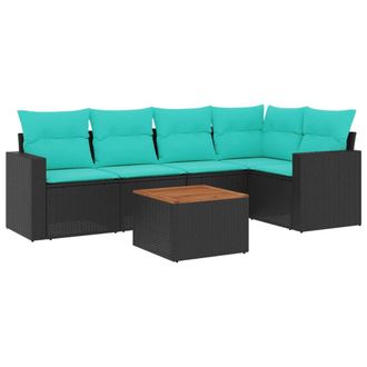 vidaXL Set De Sof&aacute;s De Jard&iacute;n 6 Pzas Con Cojines Rat&aacute;n Sint&eacute;tico Negro Vidaxl