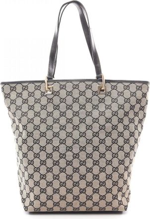 Gucci Beige Black Canvas Leather Handbag Tote Bag (Pre-Owned)