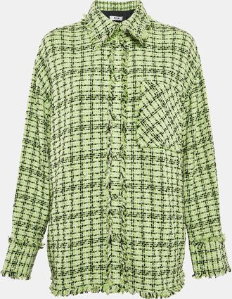 Msgm Green Tweed Fringed Jacket