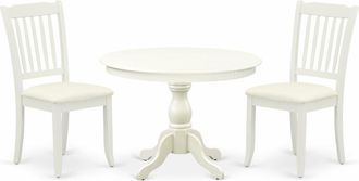 East West Furniture HBDA3-LWH-C 3 Piece Kitchen Set - Linen White Wood Table and 2 Linen White Chairs for Dining Room with Slatted Back - Linen White Finish