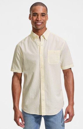 Lands End Short Sleeve Seersucker Shirt in Sweet Butter Stripes at Nordstrom, Size Xx-Large