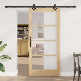 vidaXL Vidaxl - Puerta Corrediza Manual Marr&oacute;n 93 X 202 Cm Madera Y Metal