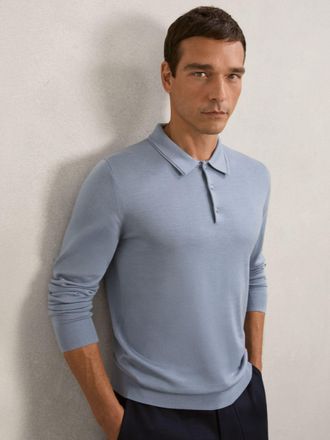 Reiss Steel Blue Merino Wool Polo Shirt, Xxl