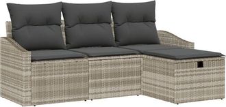 vidaXL Garden Sofa Set with Cushion 4 pcs Light grey Poly rattan Vidaxl