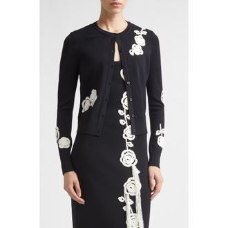 Lela Rose Crochet Appliqu&eacute; Cardigan in Black at Nordstrom, Size X-Large