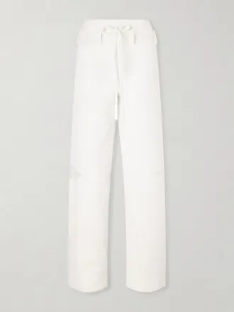 Tory Burch Pantaloni A Gamba Larga In Cotone Jacquard Con Finiture In Popeline E Cintura - Bianco