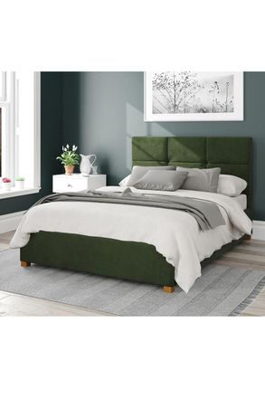 Aspire Home Accents Caine Upholstered Ottoman Storage Bed, Plush Velvet Fabric in Dark Olive | Size: King
