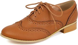 Generic Womens Matte Upper Low Heels Vintage Wingtips Oxfords Pumps Lace Up Almond Toe Flat Loafers Brogues Dress Shoes (5.5,Brown)