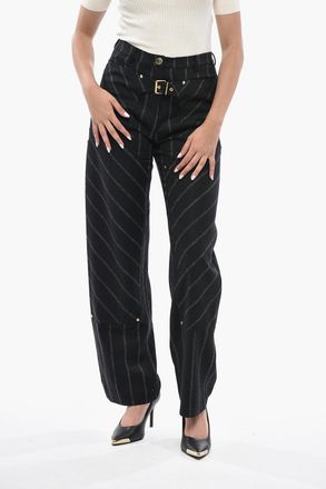 Stella McCartney Pantaloni in Lana Straight Leg a Vita Alta con Fibbia Dorata Stella McCartney