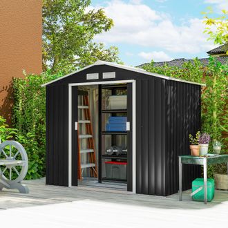 OUTSUNNY Garden Shed Storage Unit w/Locking Door Floor Foundation Vent in Dark Grey