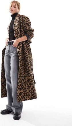 Miss Selfridge Cappotto elegante con stampa leopardata e cintura a portafoglio-Multicolore
