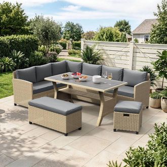 VonHaus Kos 9 Seater Rattan Garden Furniture Dining Set in Grey