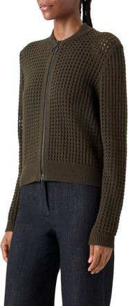 Akris Chunky Open Stitch Zip Cardigan in Olive at Nordstrom, Size 10