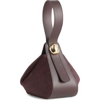 Madewell The Sculpted Metal Genuine Calf Hair Wristlet Bag in Chocolate Raisin at Nordstrom Rack