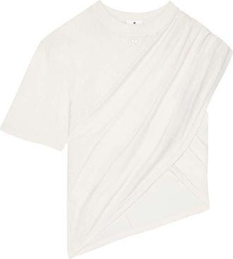 Courr&egrave;ges White Crew Neck Asymmetric Logo T-Shirt