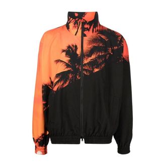 Blue Sky Inn Light Jackets, male, Multicolor, L, Palm Tree Print Bomber Jacket
