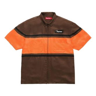 SUPREME SS26 Silk Zip Up S/S Shirt Brown SUP-SS26-327-BRN