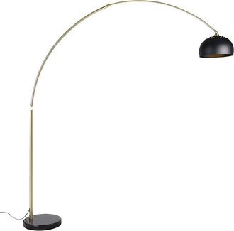 QAZQA Moderno L&aacute;mpara De Pie De Arco Moderna Lat&oacute;n Con Base De M&aacute;rmol Y Pantalla Negra 32,5 Cm - Xxl Acero Alargada Adecuado Para Led Max. 1 X 60 Watt - Qaz