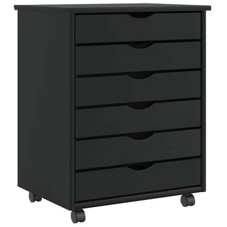 Berkfield Home Rolling Cabinet with Drawers MOSS Black Solid Wood Pine